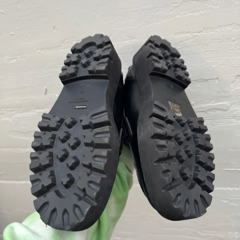 Aquatalia Platform Penny Loafers 10 Black Leather Chunky Lug Sole Waterproof y2k - Picture 4 of 11